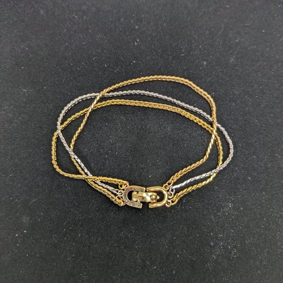 Monet Jewelry - Vintage Signed MONET Gold Tone Flat Chain Triple Strand Bracelet - 7" Long